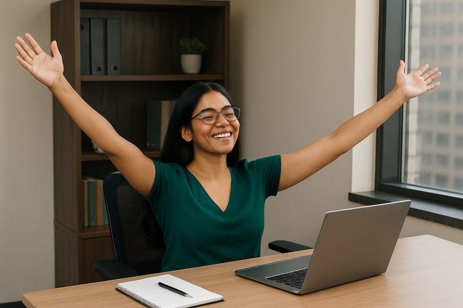 Happy Indian woman celebrating financial freedom after reducing EMI